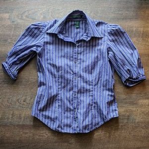 Ralph Lauren Purple Striped 3Q Button Up Blouse S